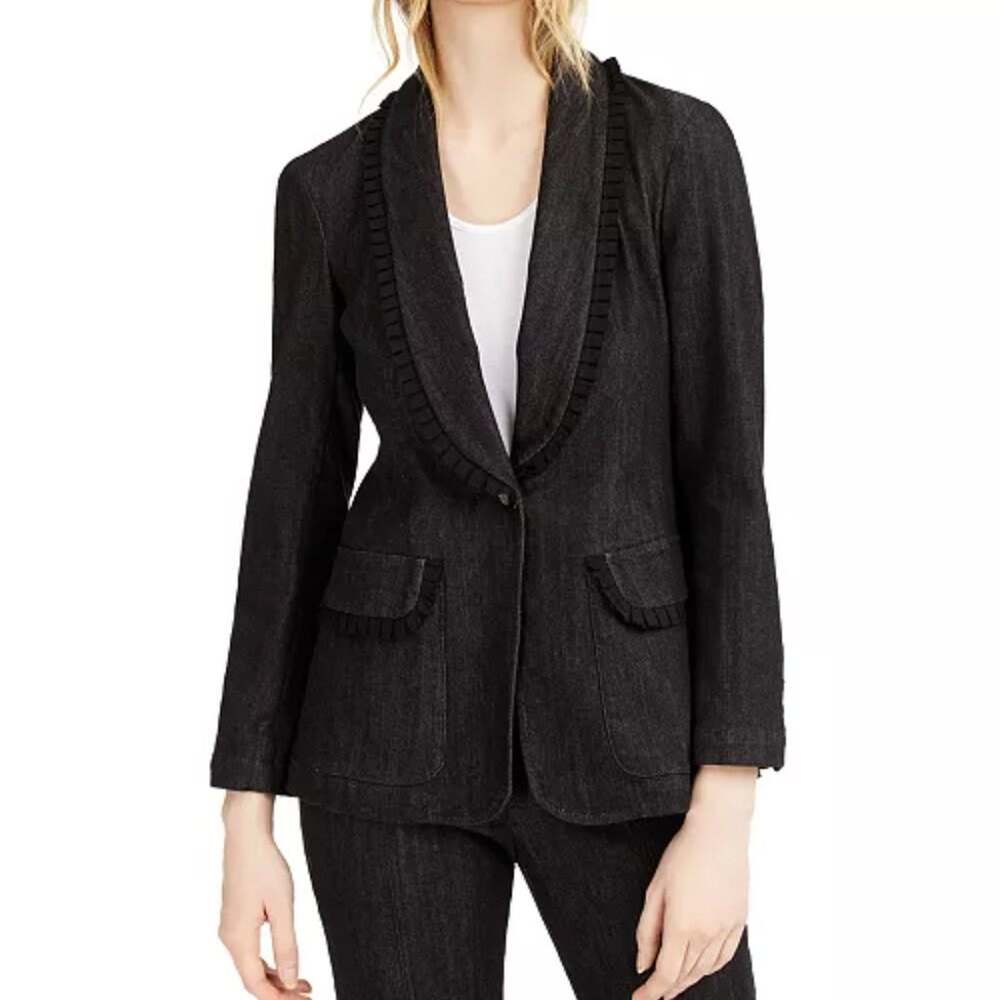 Nanette Lepore Go Getter Ruffled Denim Blazer